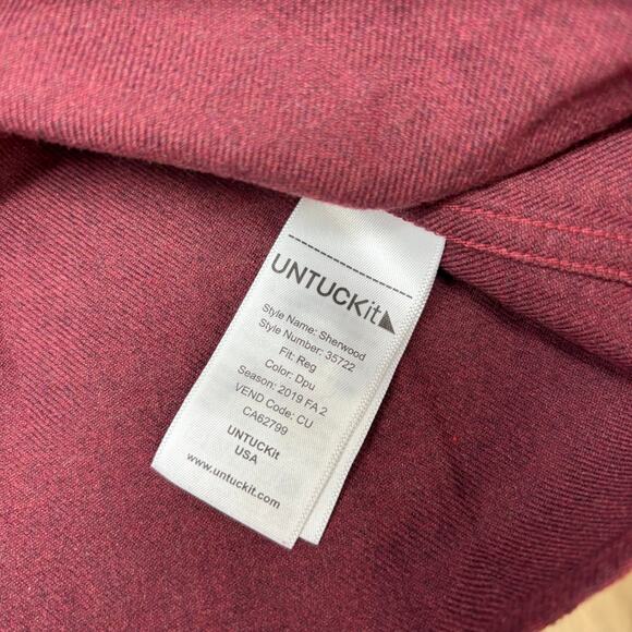 Untuckit Men's 2XLT Burgundy Red Long Sleeve Button Up Flannel Shirt NWT - Picture 4 of 6
